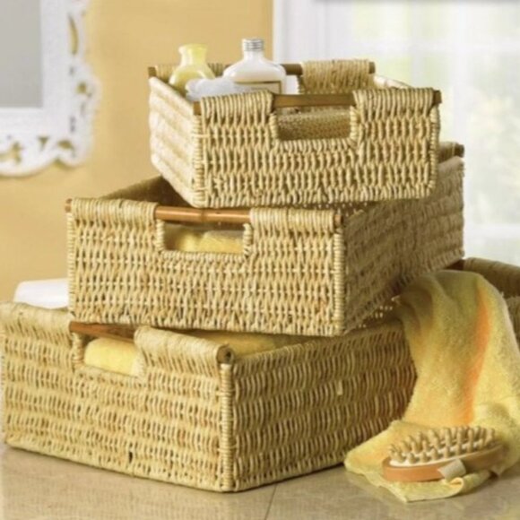 Other - Rustic Tan Woven Storage Baskets - Set of 3